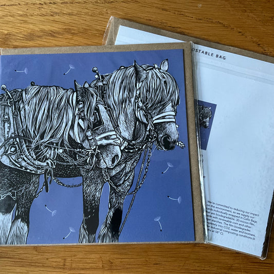 Shire Horses Greeting Card - Blue