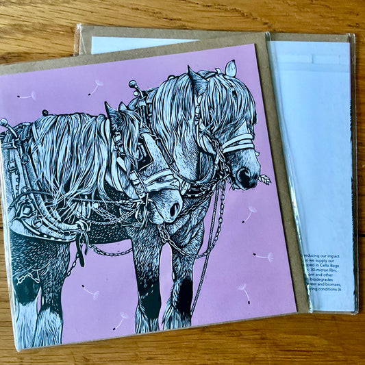 Shire Horses Greeting Card - Pink