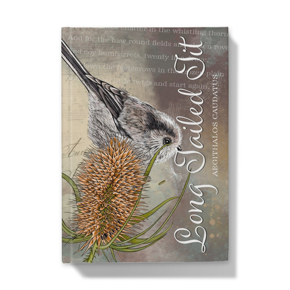 Long tailed Tit Hardback Notebook Journal featuring an illustration of a Long tailed Tit bird on the cover.