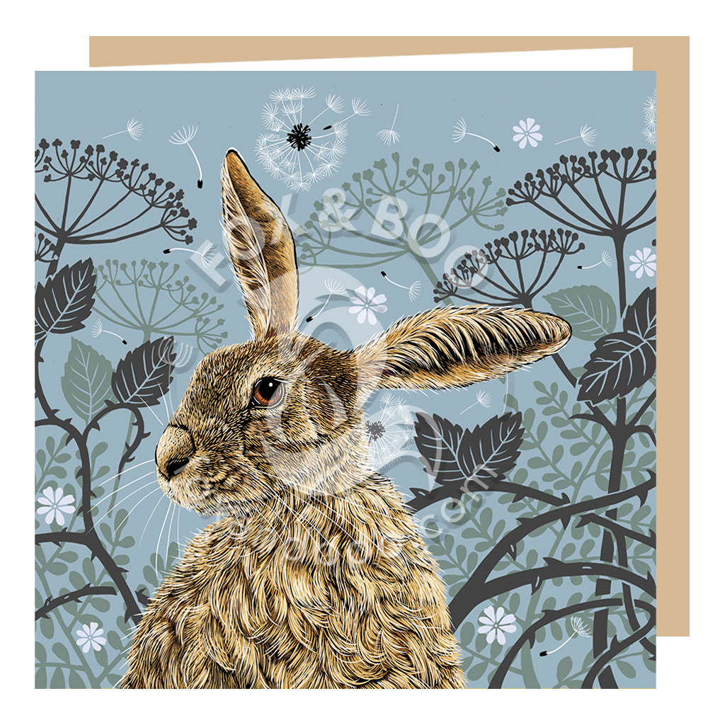 Decorative Hare Greeting Card By Fox & Boo, Swedish Blue