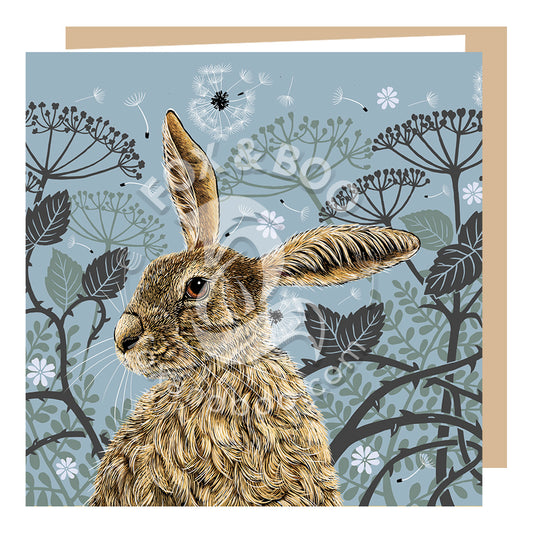 Decorative Hare Greeting Card By Fox & Boo, Swedish Blue