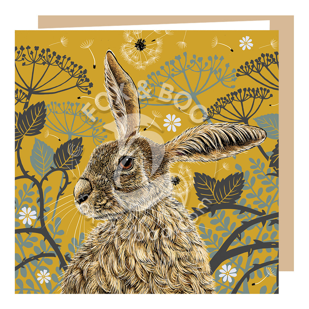 Decorative Hare Greeting Card By Fox & Boo, Mustard