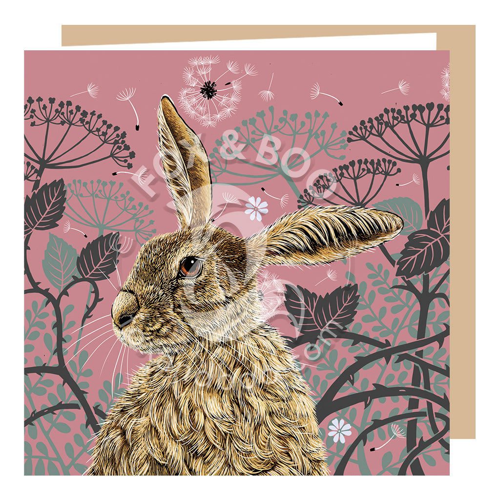 Decorative Hare Greeting Card By Fox & Boo, Antique Rose