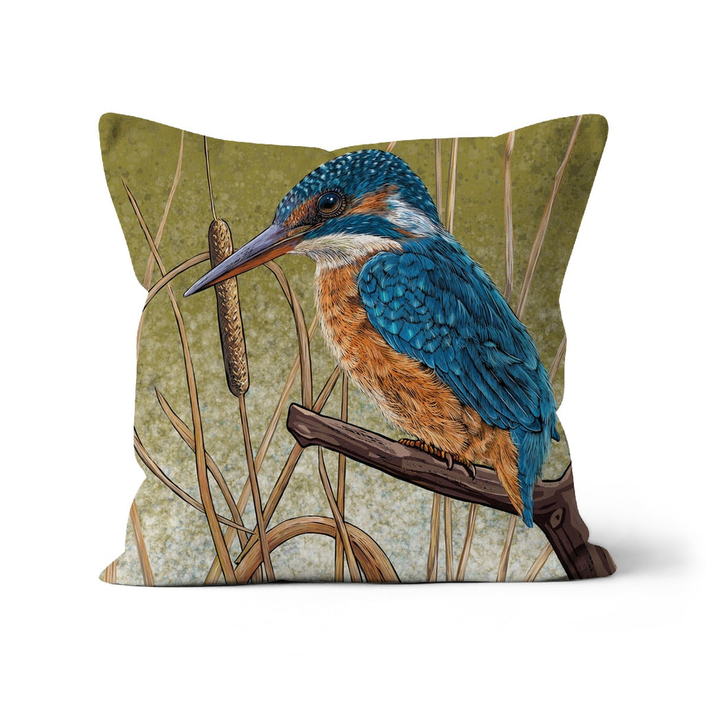 Kingfisher Cushion by Fox & Boo, featuring an illustrated kingfisher perched on a branch