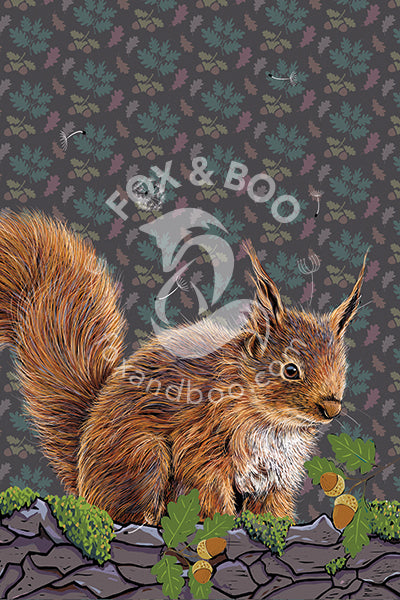 Red Squirrel Tea Towel by Fox and Boo