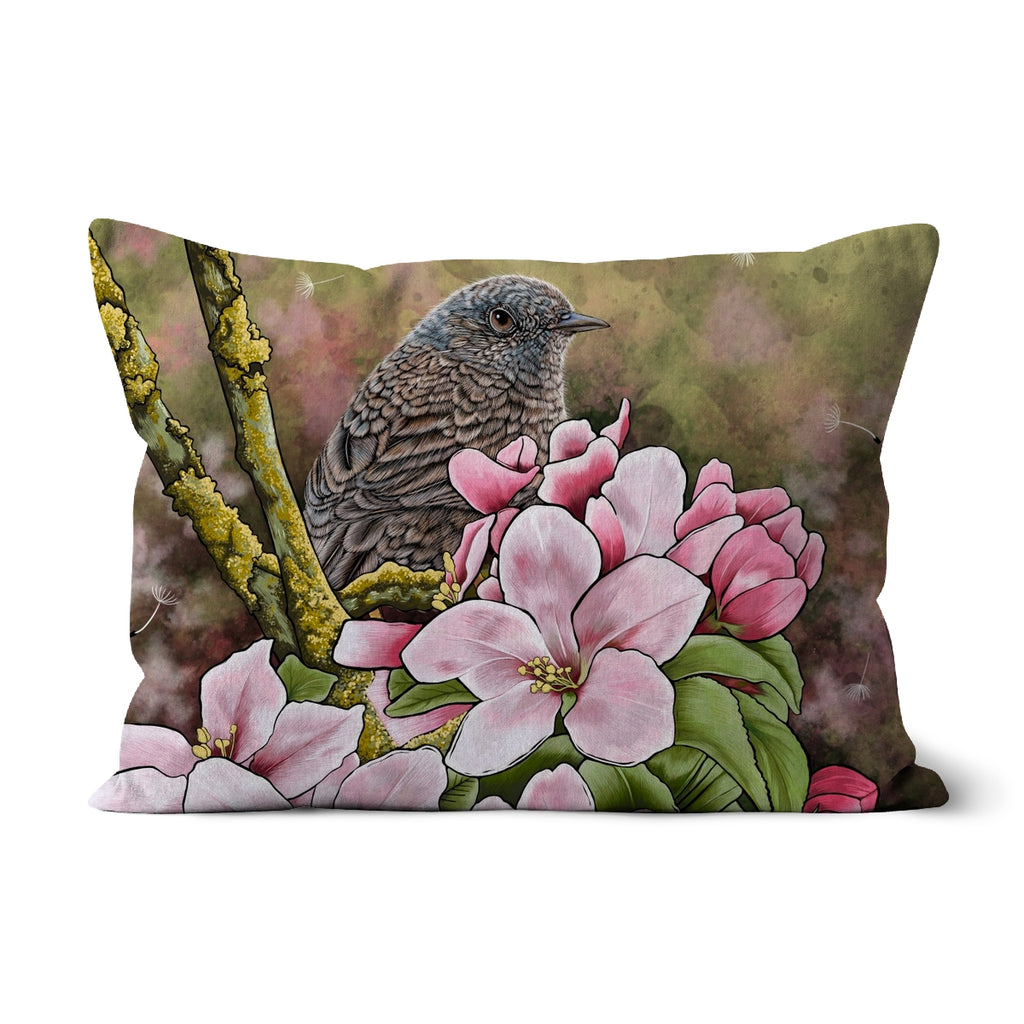 Spring Dunnock and Blossom Cushion