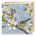 Hedgerow Blue Tits Greeting Card illustrated by Fox & Boo, featuring blue tits on a stone background