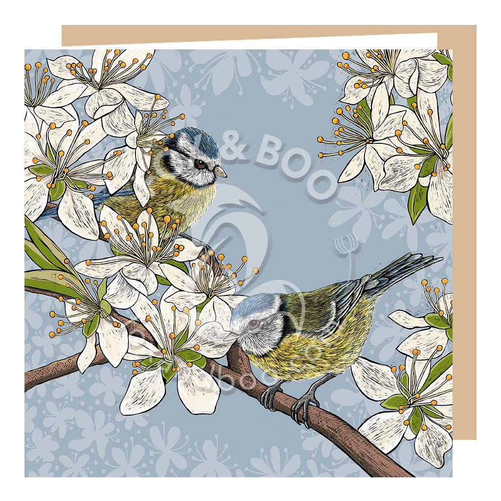 Hedgerow Blue Tits Greeting Card