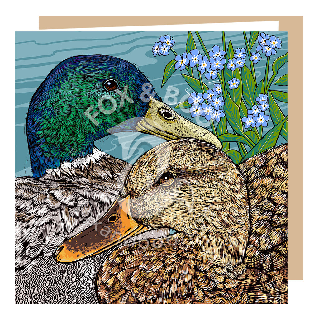 Mallard Duck and Forget-me-not Greeting Card