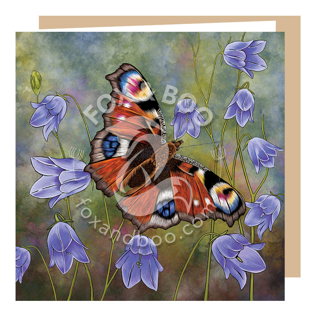 Peacock Butterfly and Harebells Greeting Card