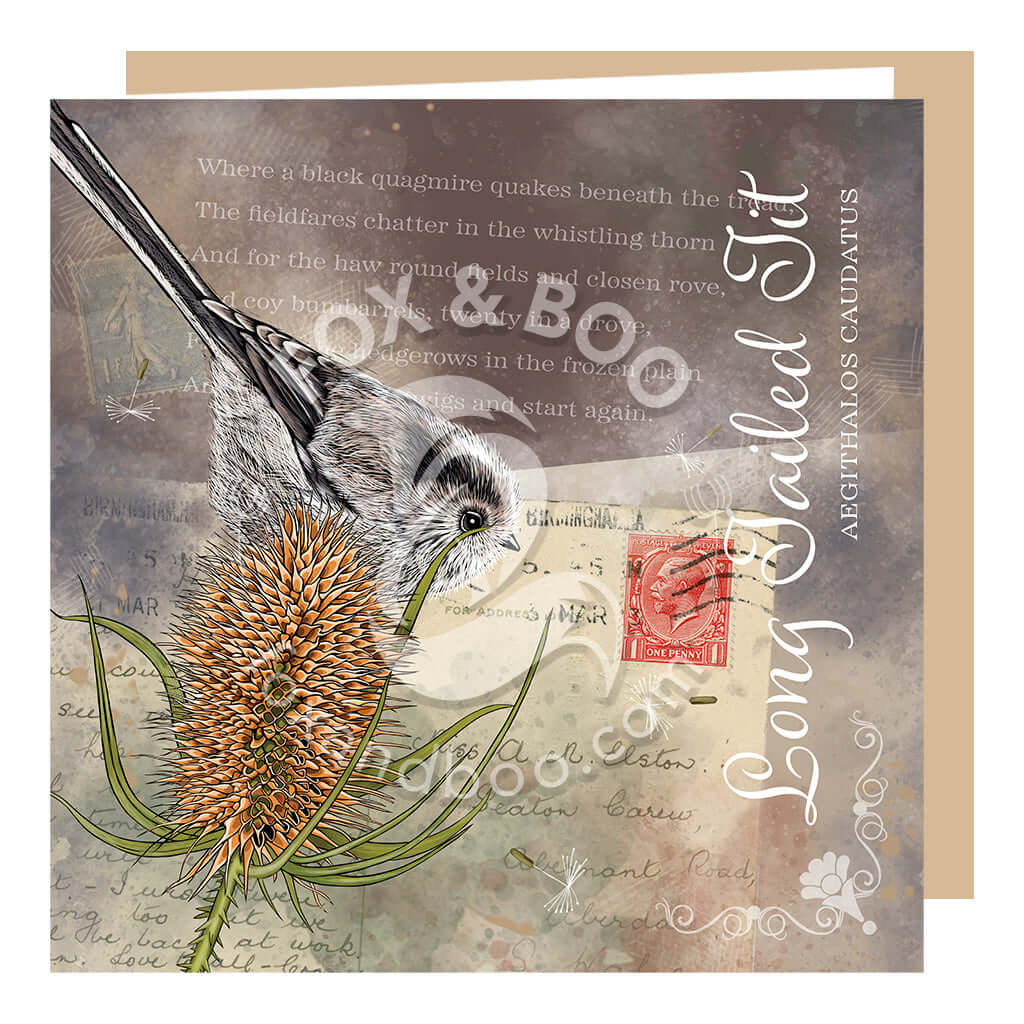 Vintage Style Long Tailed Tit Greeting Card