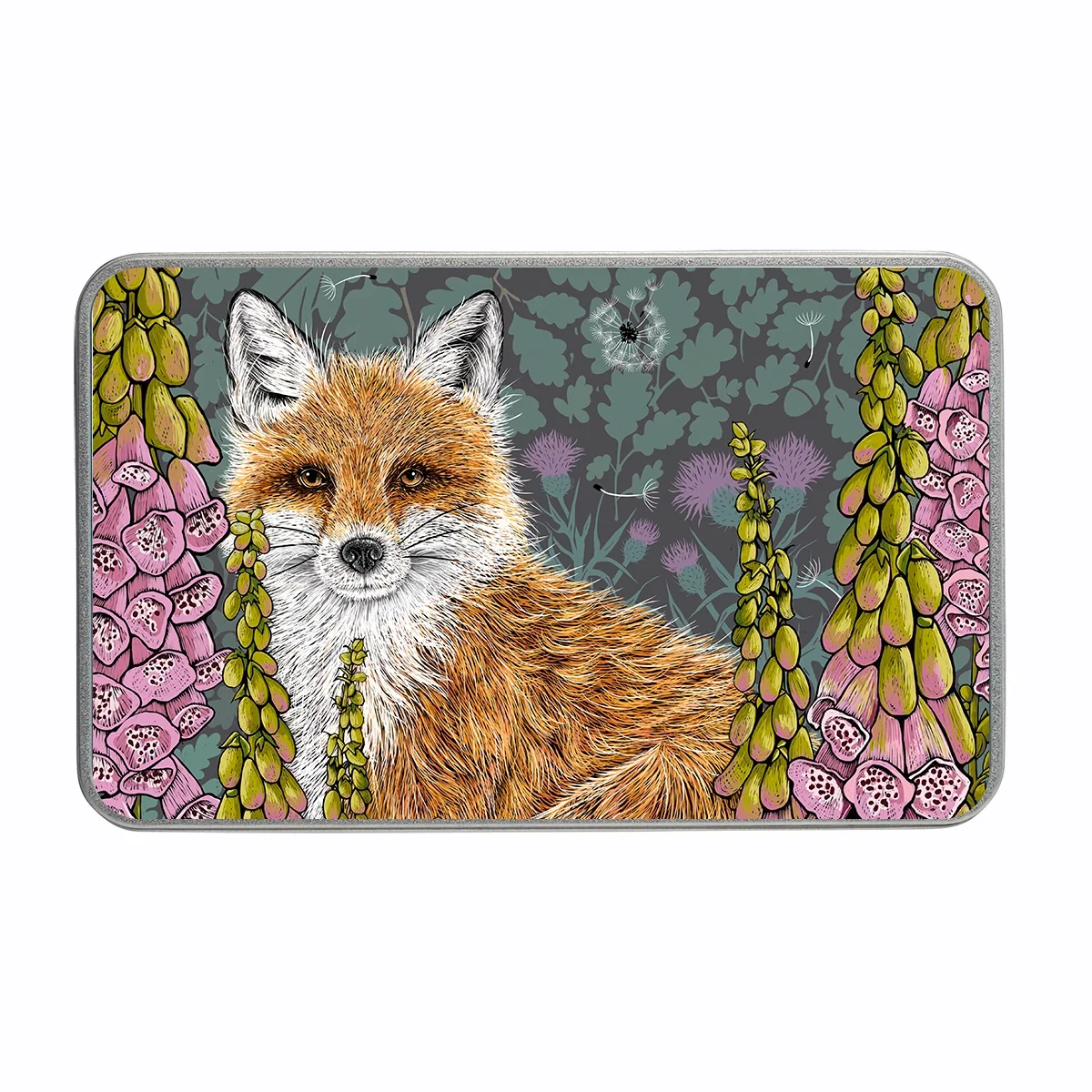 Fox decorative keepsake tin with illustrated British wildlife design