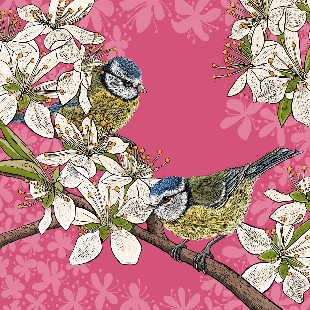 Hedgerow Blue Tits Cushion