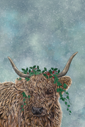 Holly and Ivy Highland Cow Tea Towel
