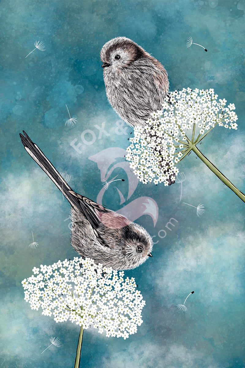 Long Tailed Tits Cotton Tea Towel