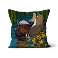 Mandarin & Marigolds Cushion by Fox & Boo, featuring a mandarin duck with wildflowers