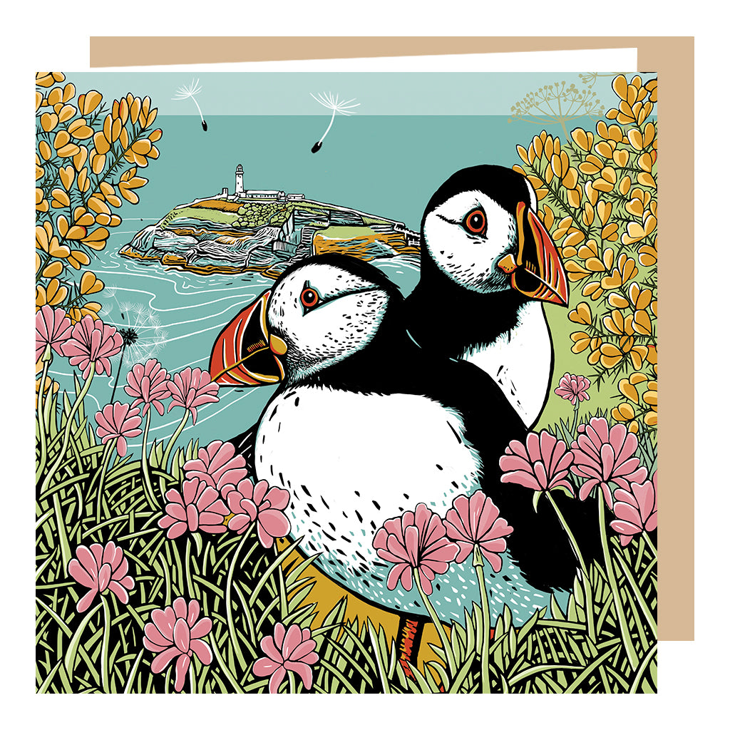 Clifftop Puffins Greeting Card designed by Fox & Boo