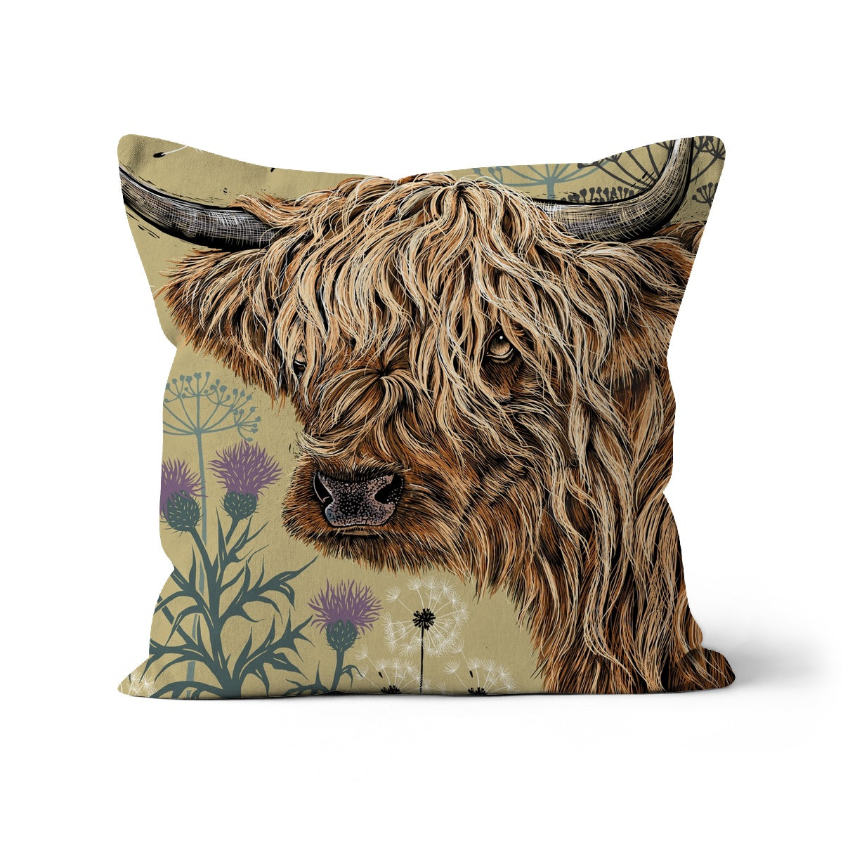 Highland Cow cushion in Moss, by Fox and Boo