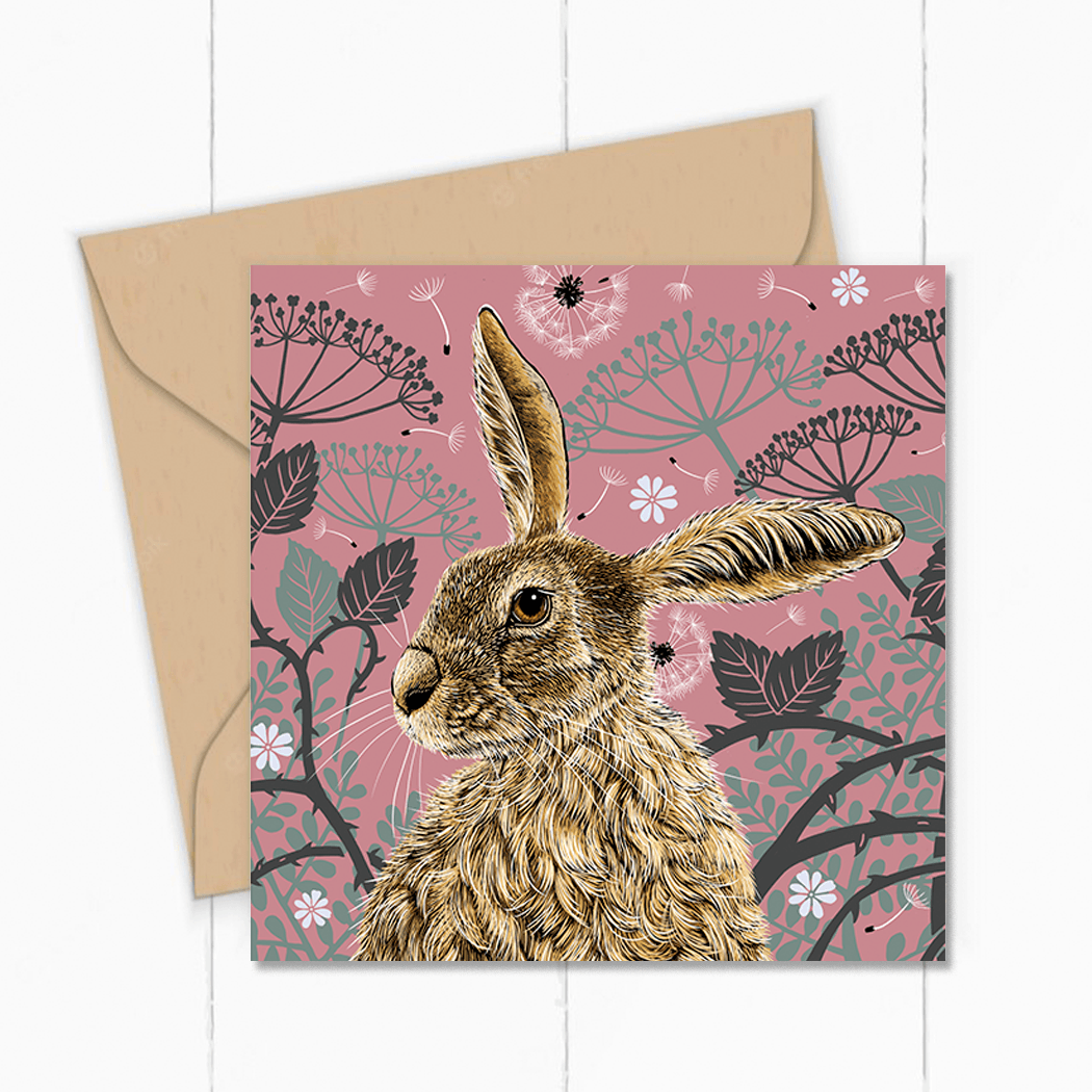 Hare Greeting Card, Pink, Fox & Boo