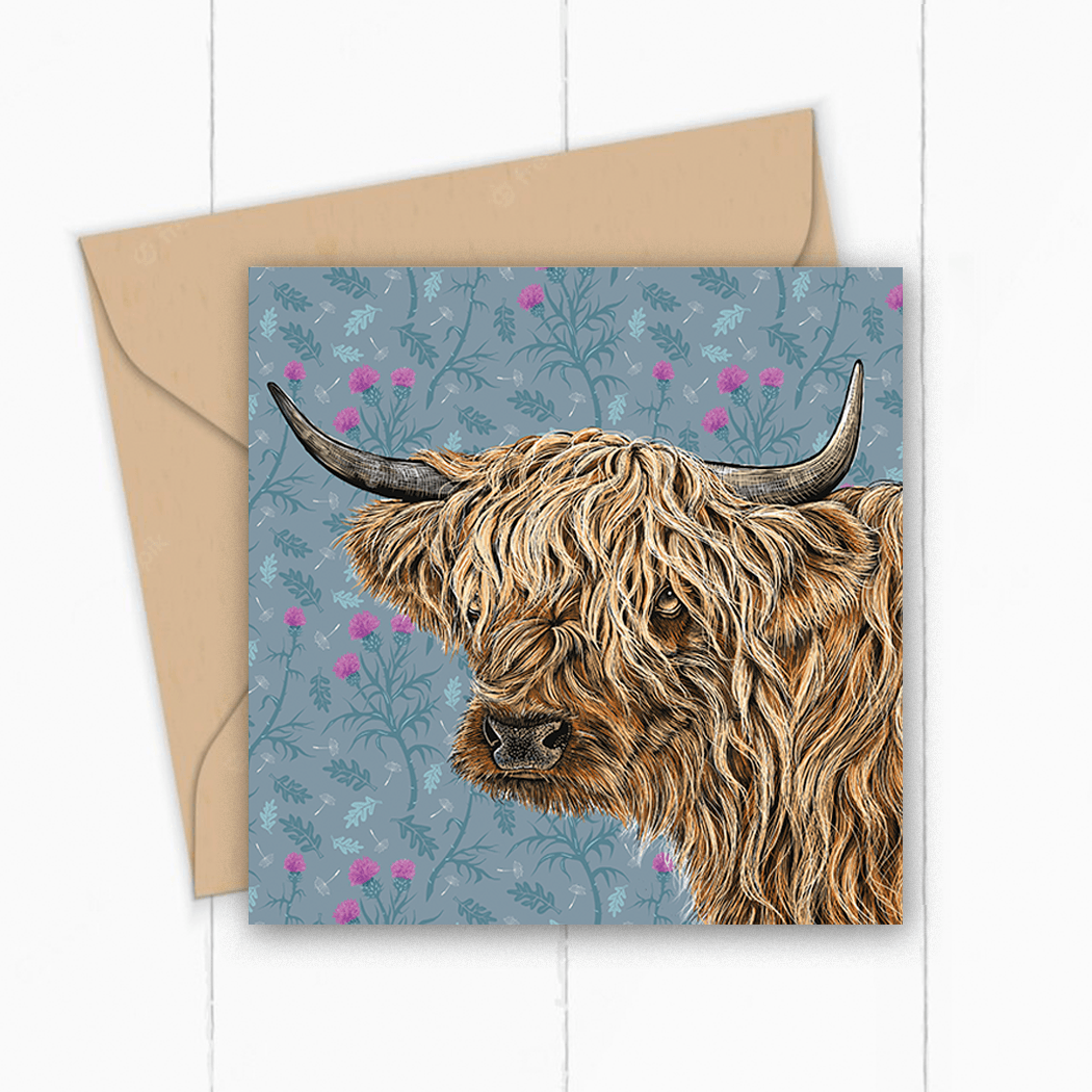 Highland Cow Greeting Card - Stone - Fox &amp; Boo