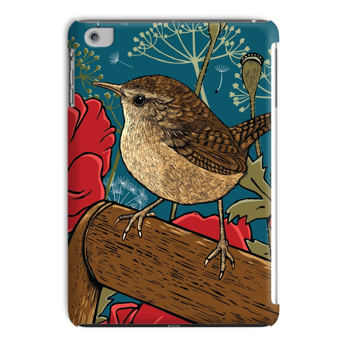 Poppies and Wren design on tablet case, to buy